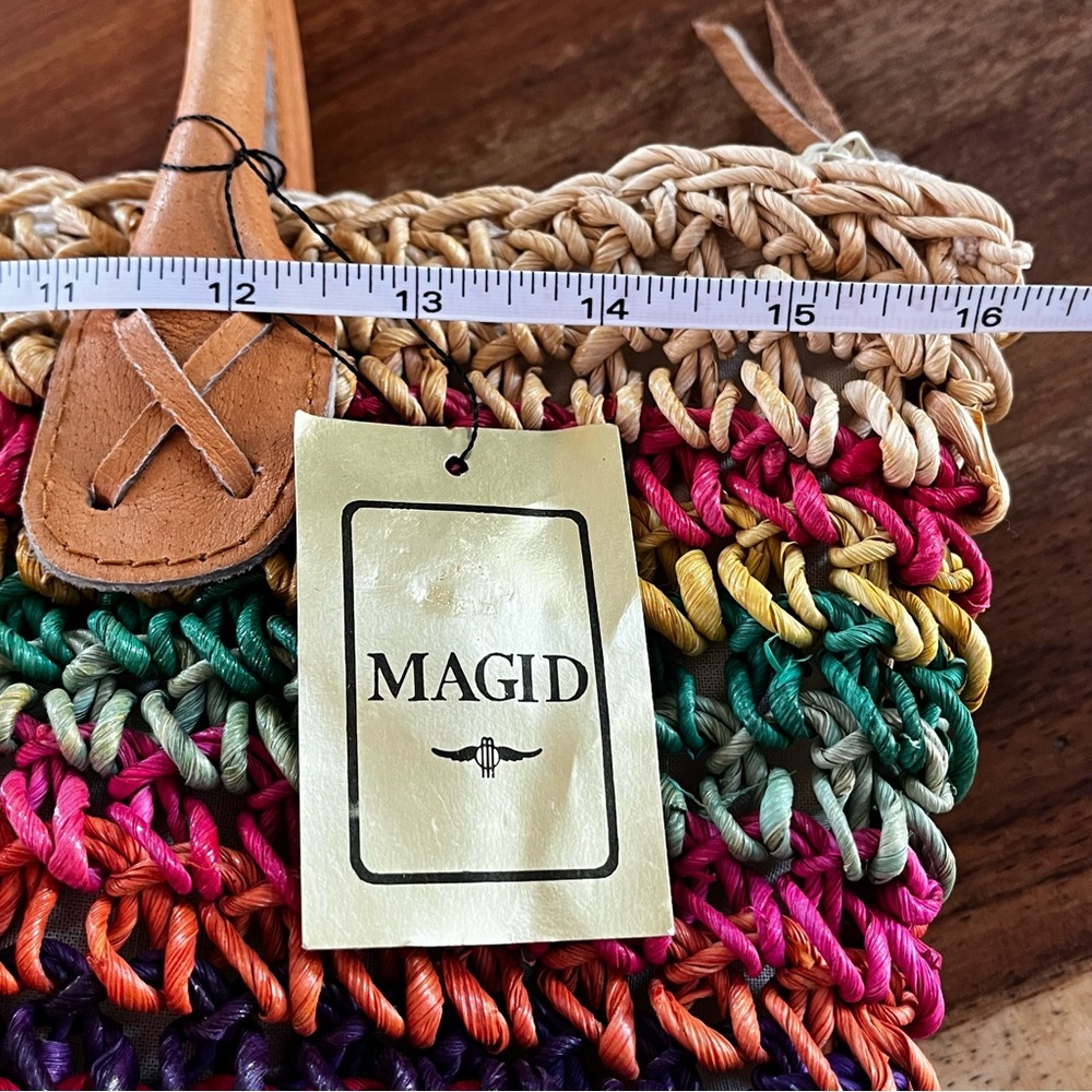 NWT Magid Multicolored Striped Straw Leather Tote Beach Bag Boho Vacation Summer - Picture 7 of 9